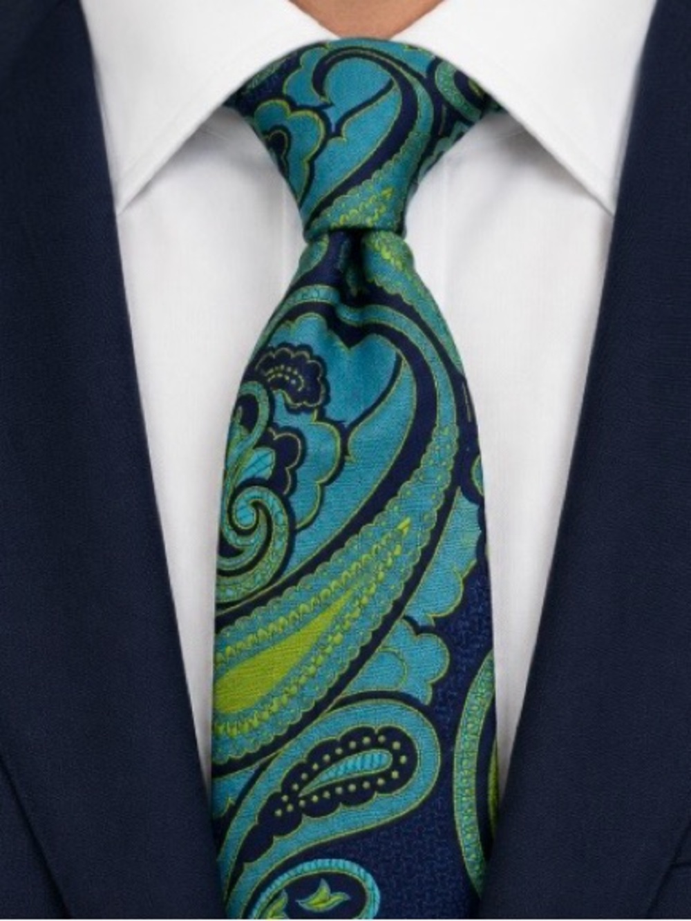 Ted Baker Silk Tie Blue Teal Lime Green Paisley Brocade Hand Tailored USA 60"